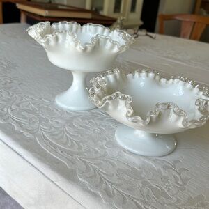 Rare gorgeous Fenton milk glass Silvercrest fluted compote dishes/bowls set.